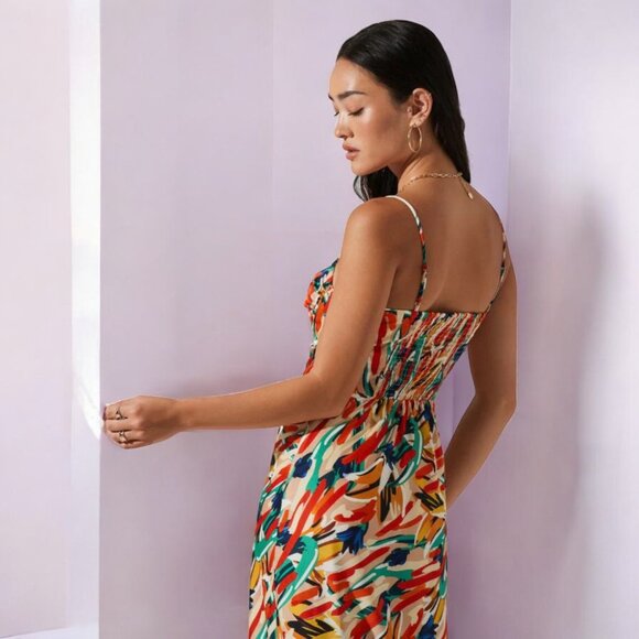 NWT ASTR THE LABEL Mariela Abstract Satin Dress | Orange Multi - Picture 3 of 5